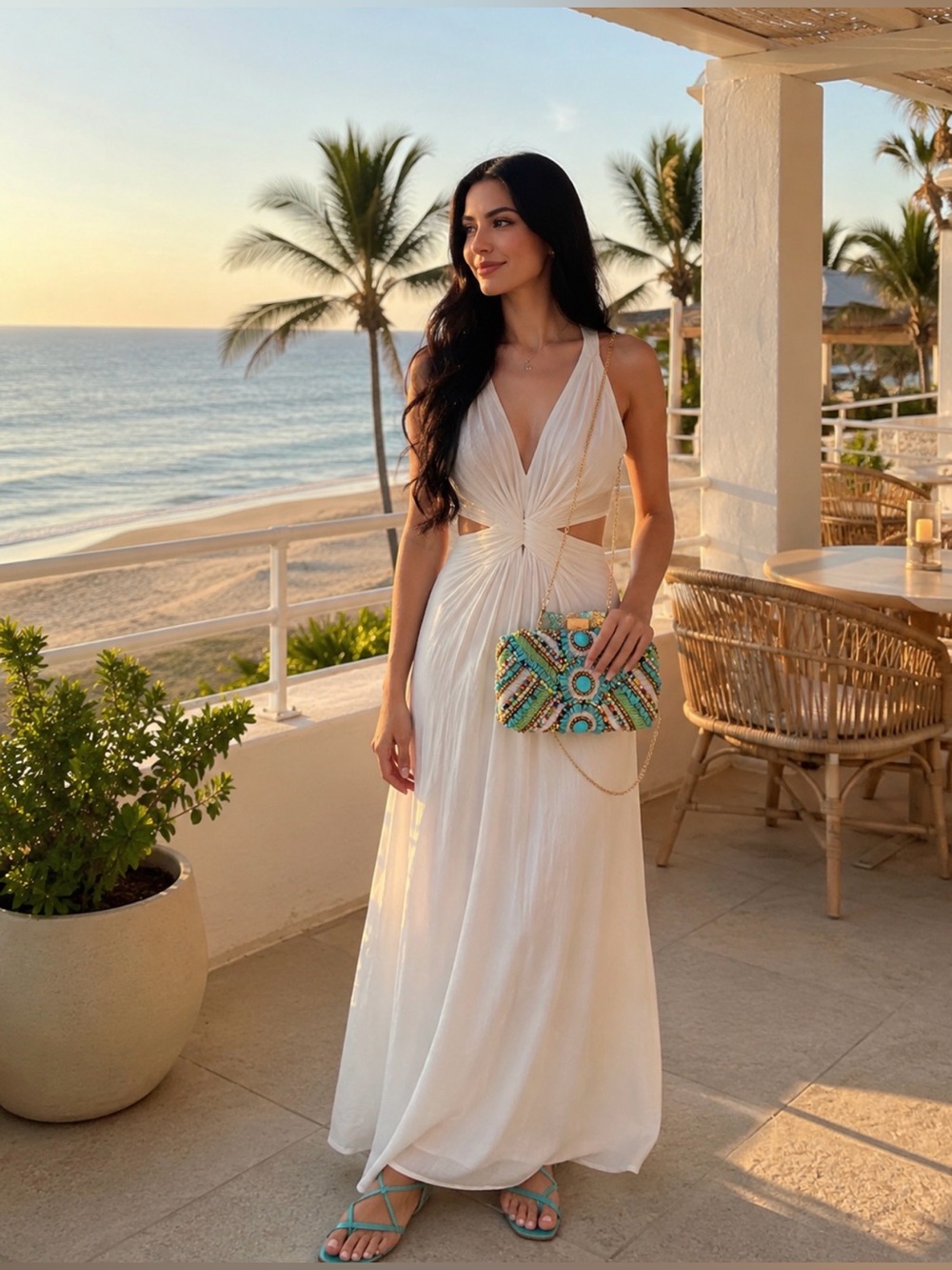 NEW Turquoise Beaded Embellished Clutch - Women Bags